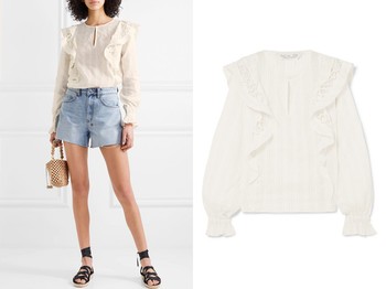 Felicia Ruffled Crochet-Trimmed Cotton-Blend Gauze Blouse from Rachel Zoe