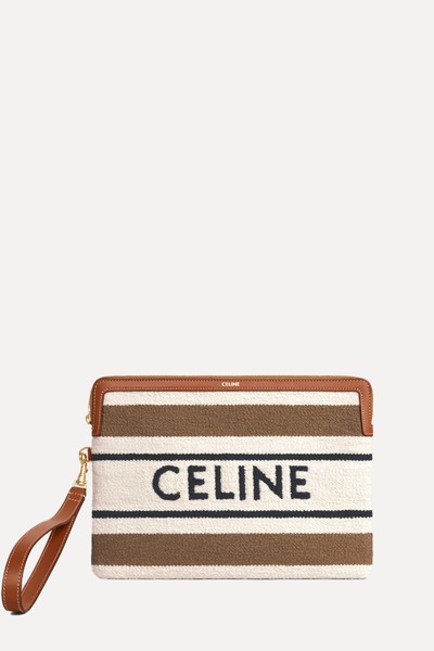 Small Pouch With Strap In Striped Textile from Celine