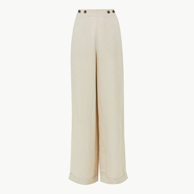 Linen Blend Wide Leg Trousers