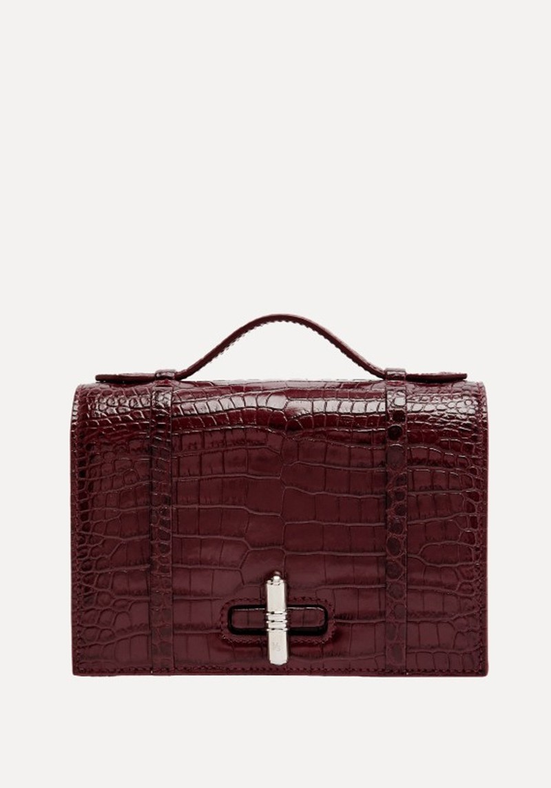 May Crocodile-Effect Patent Leather Top Handle Bag