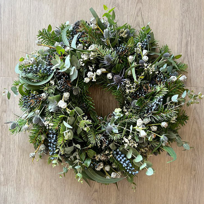 The Winter Blue & White Berry Wreath from The Flower Alchemist