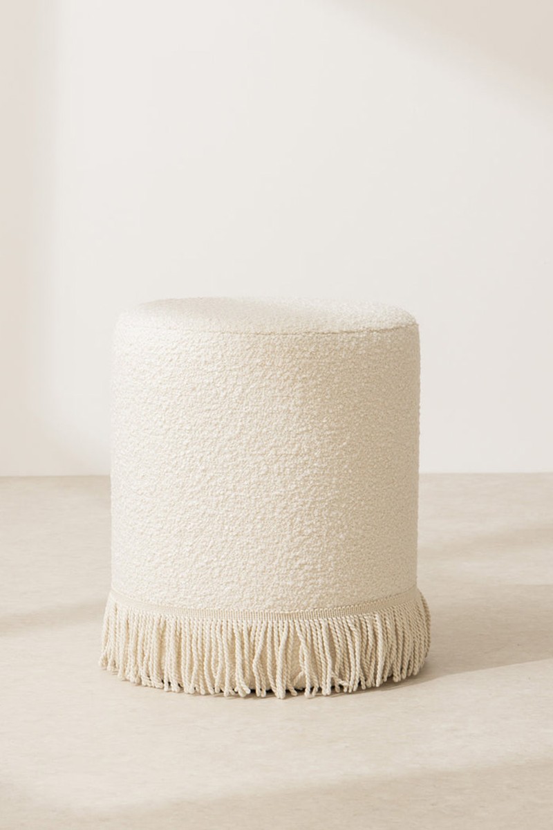 Boucle Pouffe With Fringe from Six The Residence