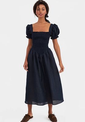 Belle Shirred Linen Midi Dress from Sleeper