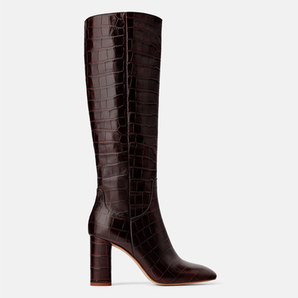 Animal Print Leather Boots from Zara
