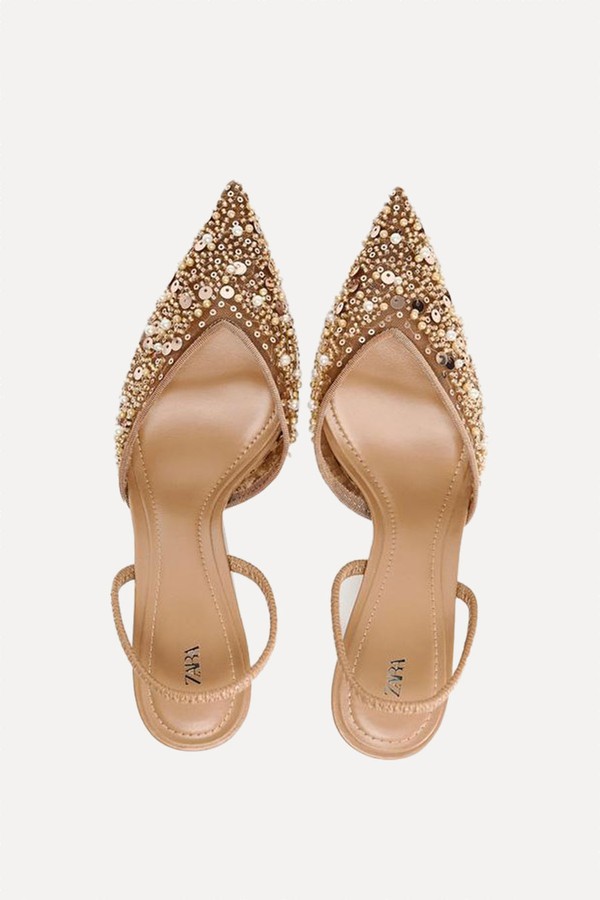 Mesh & Bead Slingback Heels from Zara