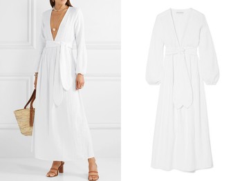 Belted Crinkled Organic Cotton-Gauze Maxi Dress from Mara Hoffman