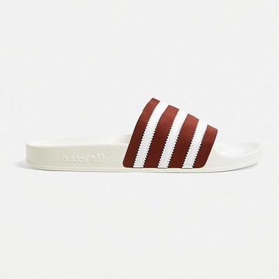 Adilette White & Burgundy Pool Sliders from Adidas