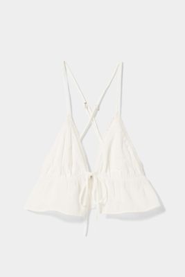 Crepe Top With Lace Trim Along The Neckline