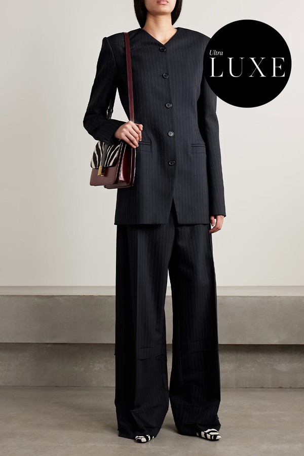 Linden Tiered Pinstriped Herringbone Twill Wide-Leg Pants from Khaite