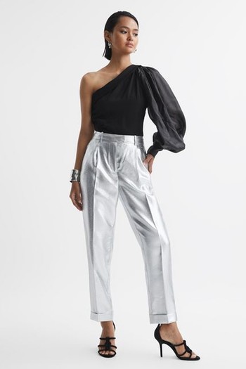 Renee One-Shoulder Blouson Sleeve Ruche Top