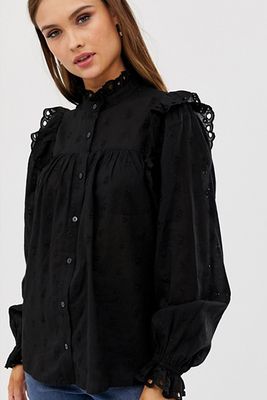 Ruffle Long Sleeve Blouse In Broderie from Asos Design