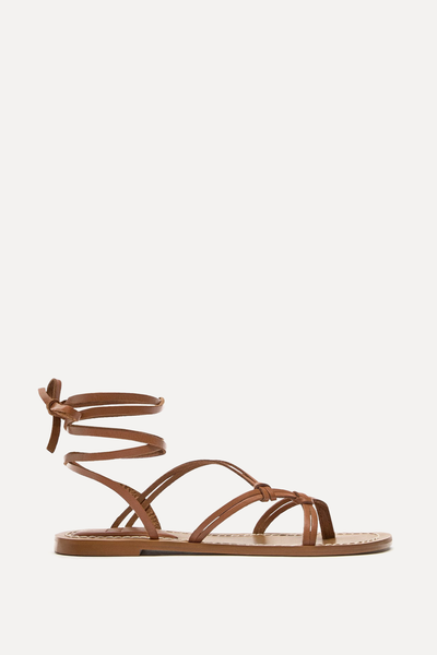 Flat Leather Sandals With Criss-Cross Straps from Zara