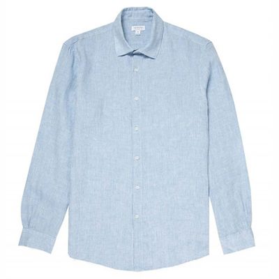 Italian Linen Casual Shirt In Light Blue Melange from Sunspel