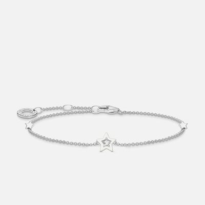 Bracelet With Star Charms And White Stones Silver