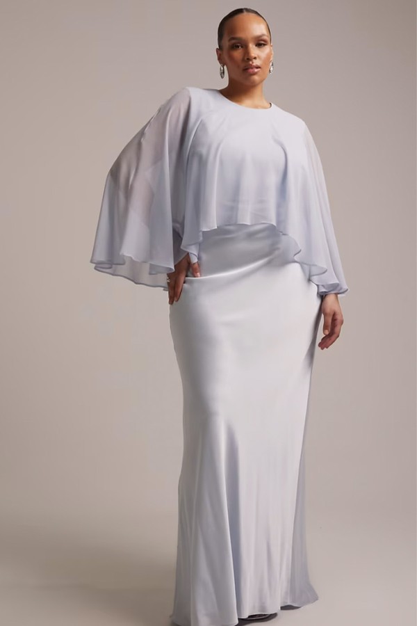 Bridesmaids Sheer Chiffon Cape Overlay With Bias Cut Satin Dress from ASOS DESIGN