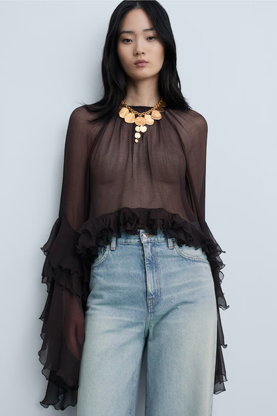 Chiffon Crop Blouse With Ruffles from Mango