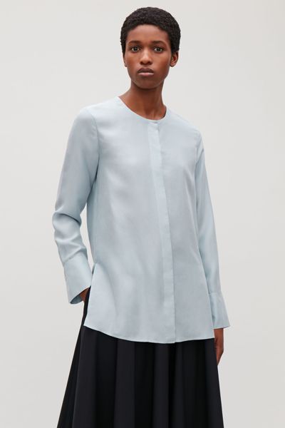 Collarless Tunic Silk Shirt