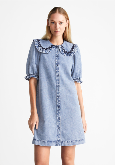 Frilled Mini Denim Dress