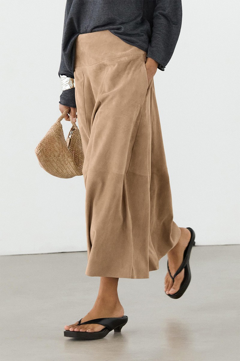 Suede Leather Sash Skirt