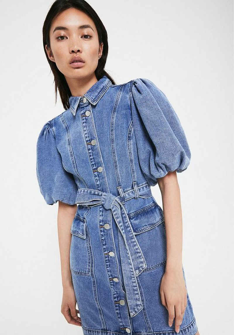 Denim Puff Sleeve Mini Dress