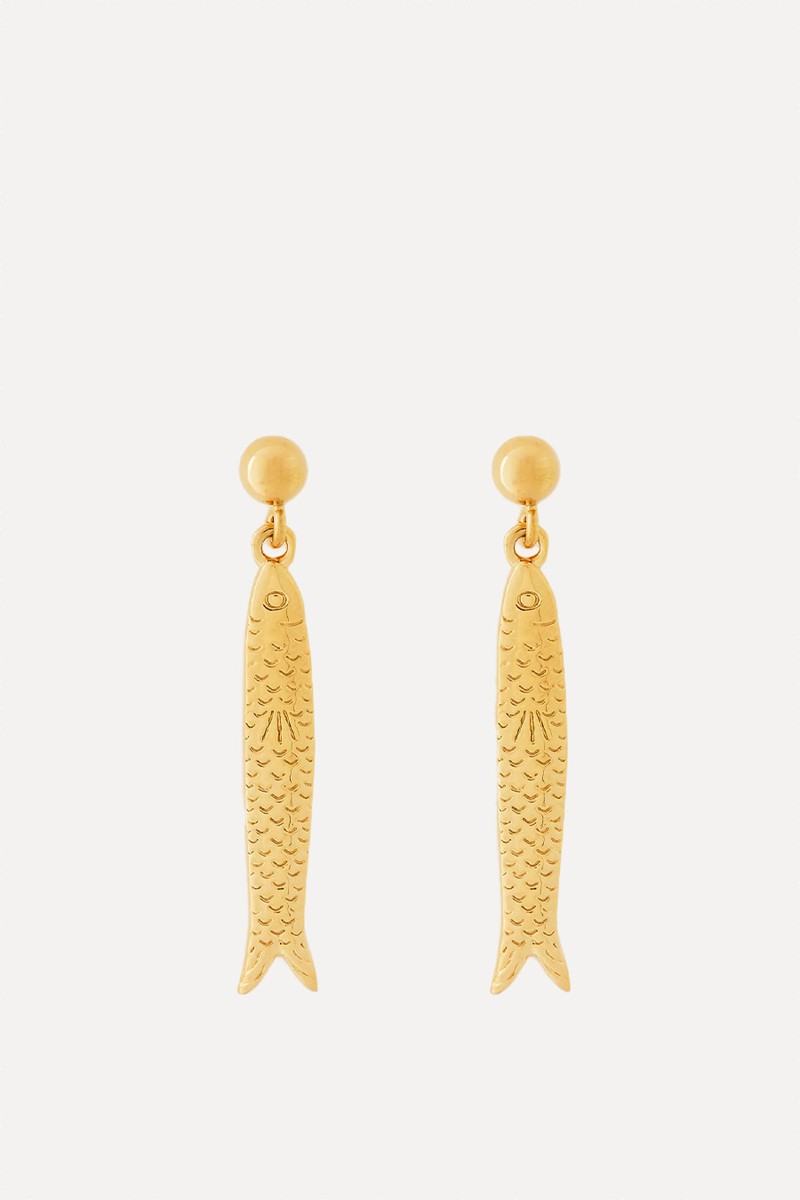 18ct Gold-Plated Hippie Fish Pendant Drop Earrings from ANNI LU