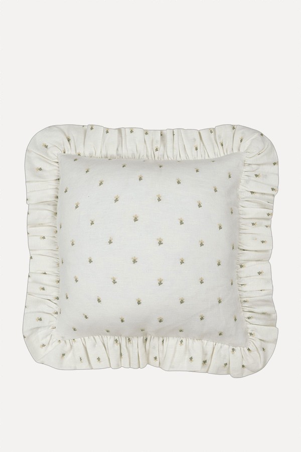 Embroidered Margarita Linen Frilly Cushion from Alice Palmer & Co