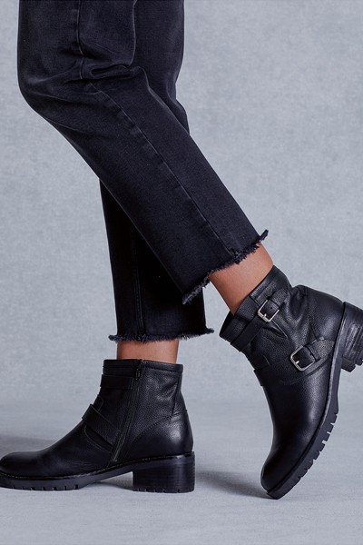 Leather Side Zip Biker Boots