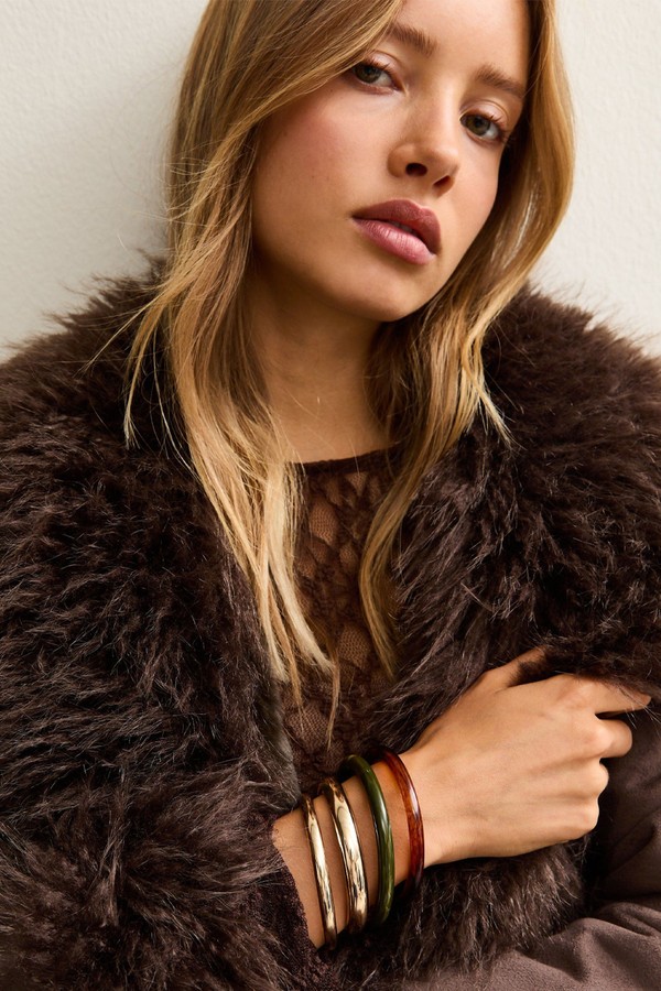 Faux Fur Trimmed Faux Suede Coat