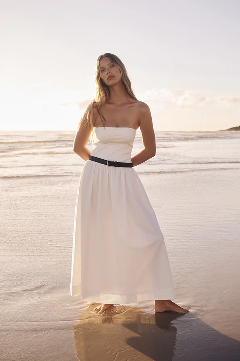 Sophie Strapless Midi Dress from Dissh