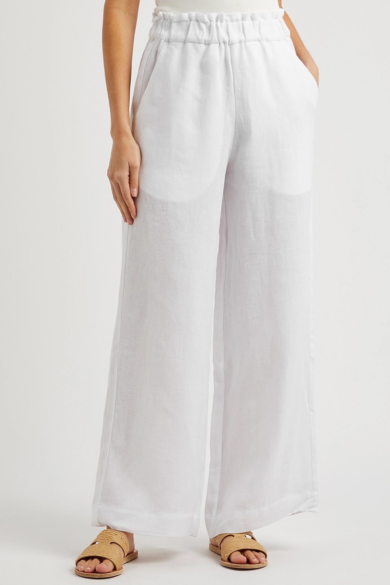 Natalia White Wide-Leg Linen Trousers from Casa Raki