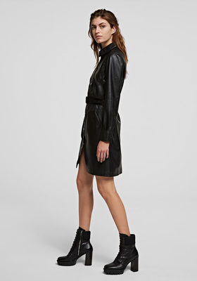 Faux Leather Long Sleeved Shirt Dress