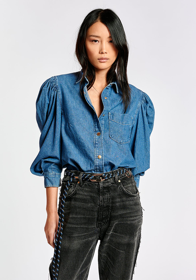 Blue Denim Shirt with Puff Sleeves from Essentiel Antwerp