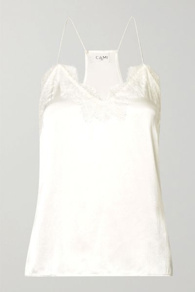 The Racer Lace-Trimmed Silk-Charmeuse Camisole from Cami NYC