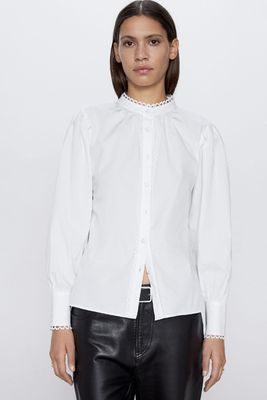 Poplin Shirt With Scalloped Trims from Zara