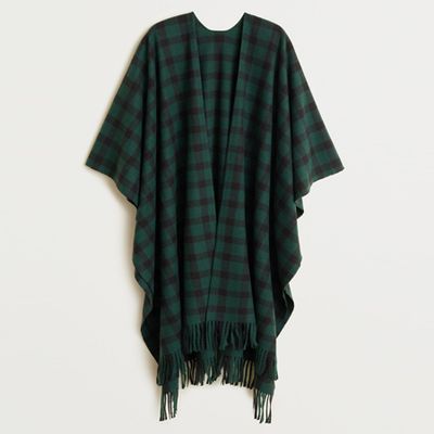 Check Fringed Poncho from Mango