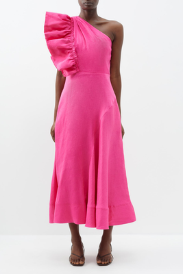 Bonjour Asymmetric Ruffled Linen-Blend Dress from Aje