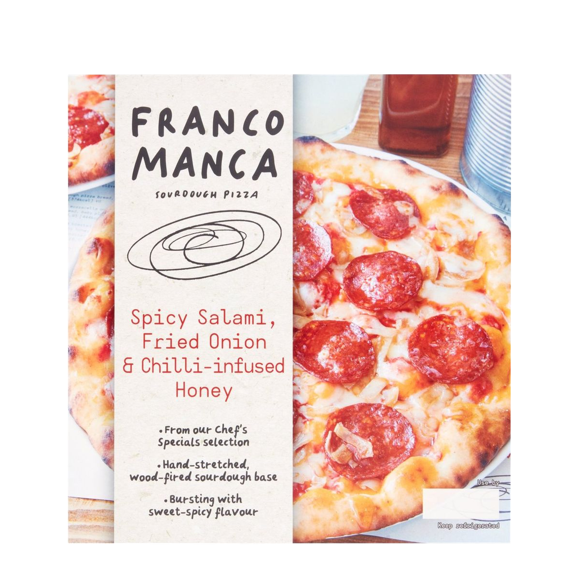 Spicy Salami & Hot Honey & Fried Onion Pizza from Franco Manca