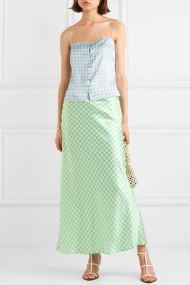 Florence Gingham Silk-Satin Midi Skirt