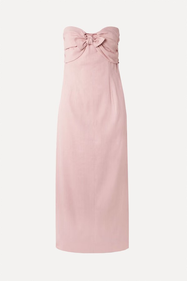 Rahel Gathered Tie-Front Linen-Blend Midi Dress from Tove