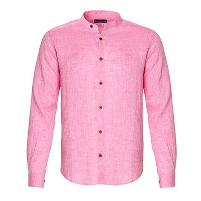 Linen Collarless Pink Shirt from Psamanthe Mykonos 