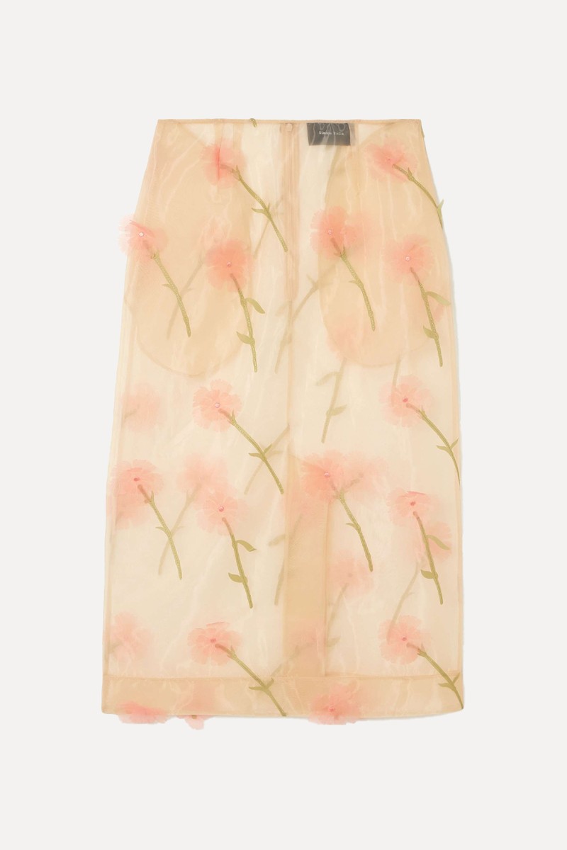 Embroidered Appliquéd Organza Midi Skirt from Simone Rocha