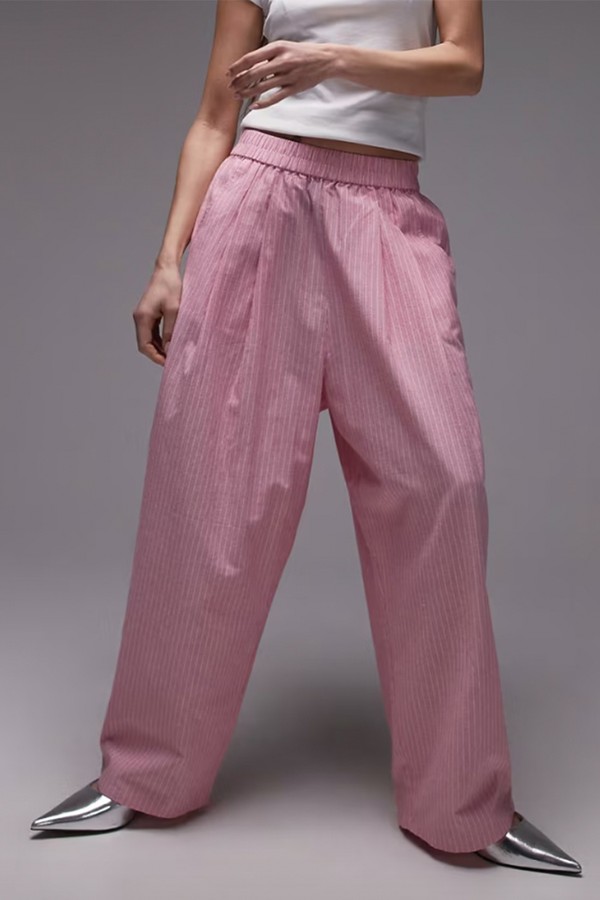 Poplin Pull On Stripe Wide Leg Trousers from Topshop