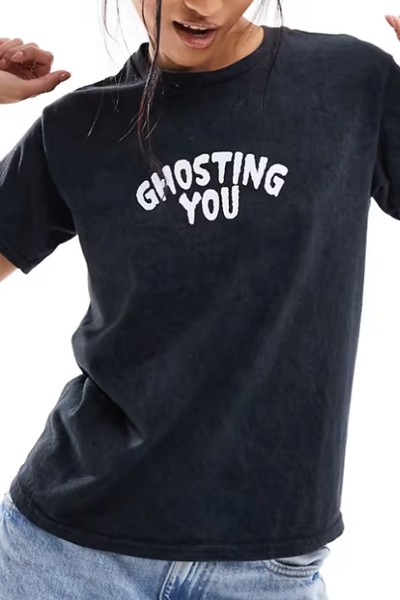 Halloween Short Sleeve Ghosting You Graphic Baby Tee from Miss Selfridge 