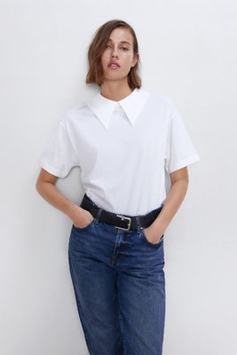 T-Shirt With Contrast Neckline from Zara