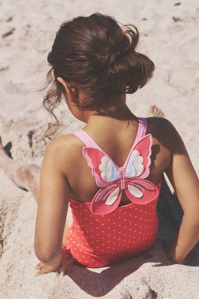 Mini Boden Kids' Spot Print Butterfly Back Swimsuit, From £25 | Boden 