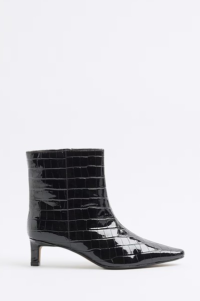 Wide Fit Croc Kitten Heel Ankle Boots from River Island