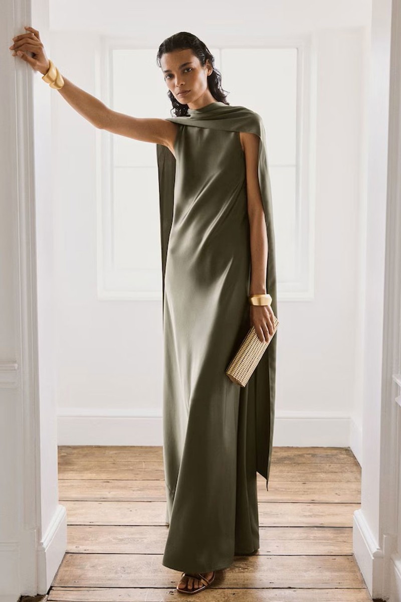 Fae Satin Cape Maxi Dress from Reiss
