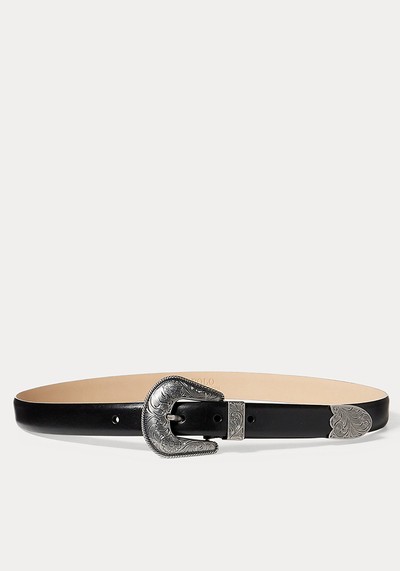 Floral-Engraved Leather Belt