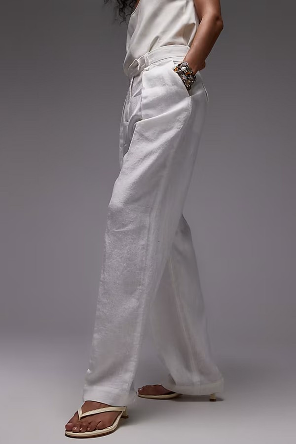 Linen Tailored Straight Leg Trousers With Pressed Crease from ARKET