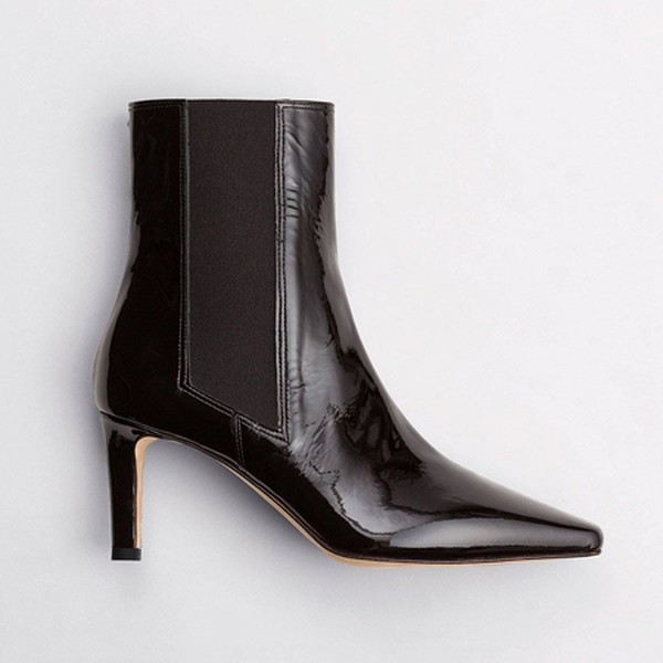 Leila -Slick cigarette-heel pump boot black patent